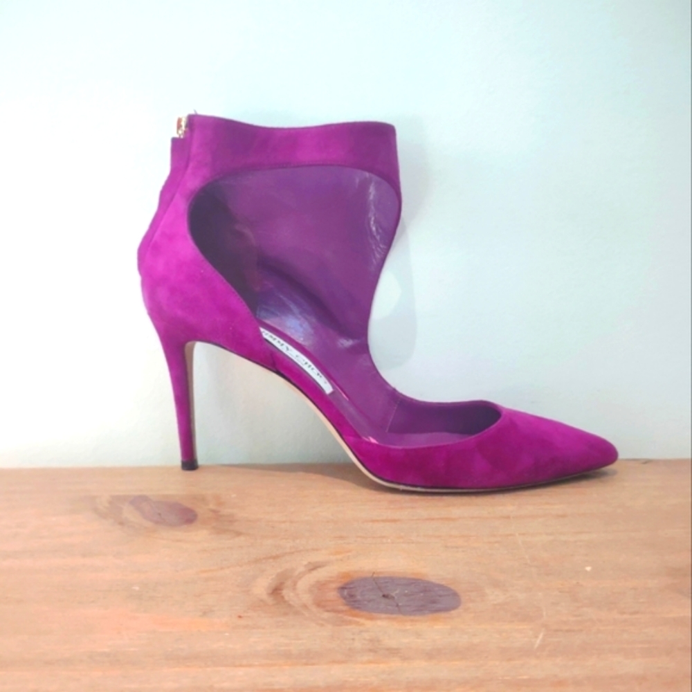 Jimmy Choo Taria 85 Madeline fuchsia cut out suede heeled booties 40.5 $825 - Picture 2 of 11